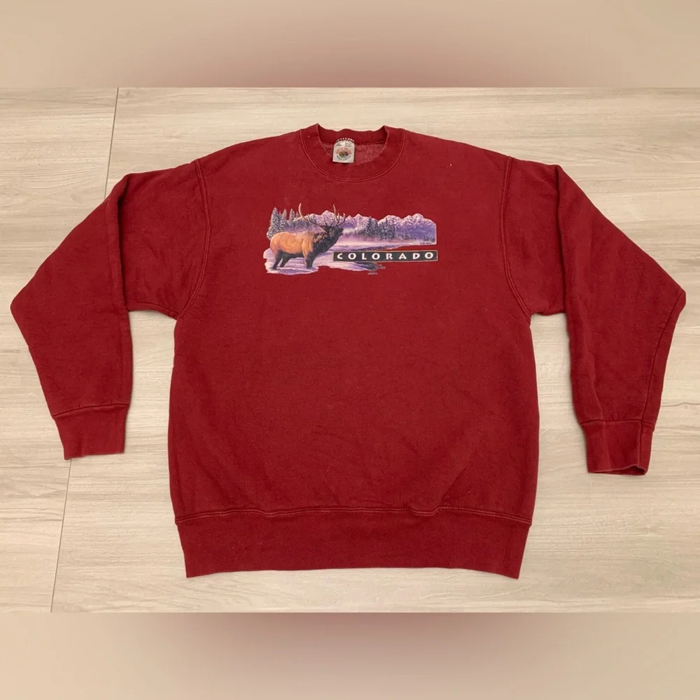 Vintage 90s Colorado Elk Crew Neck‎ Sweatshirt Size L Fruit Of The Loom